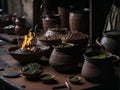 Traditional Brazilian food being prepared in clay pots and in the old and popular wood stove. Ai Generated Royalty Free Stock Photo