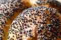 Traditional bread. Fresh loaf of rustic traditional bread with wheat poppy seeds in pattern of macro photography. Rye bakery with Royalty Free Stock Photo