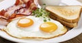 Traditional breakfast with bacon, fried eggs and toast. Generative AI