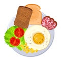 Traditional breakfast on plate isolated illustration on white