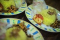 Traditional breakfast dish called `Nasi KUning` or yellow rice Royalty Free Stock Photo