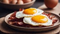 Traditional breakfast, eggs and bacon, generative ai