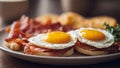 Traditional breakfast, eggs and bacon, generative ai