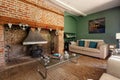 Traditional brick fireplace with open fire