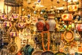 Traditional bright decorative hanging Turkish lamps and colourful lights with vivid colours  in the Istanbul Bazaar, Turkey Royalty Free Stock Photo