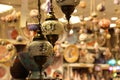 Traditional bright decorative hanging Turkish lamps and colourful lights with vivid colours  in the Istanbul Bazaar, Turkey Royalty Free Stock Photo