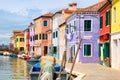 Colorful houses and canals on the island of Burano near Venice