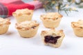 Traditional British Christmas mince pies with fruit filling, horizontal Royalty Free Stock Photo