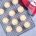 British Christmas mince pies or tarts with fruit filling, on cooling rack, top view, square Royalty Free Stock Photo