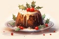 Traditional British Christmas Pudding illustration Royalty Free Stock Photo