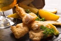 Traditional British fish and chips with parsley