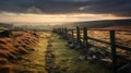 Majestic Morning: Captivating Countryside With Stone Fence