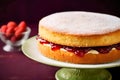 Traditional British sweet pastry Victoria sponge cake with whipped cream frosting and strawberry jam. Holiday dessert baking Royalty Free Stock Photo