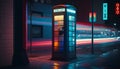 Traditional British telephone booth in London at night. 3D Rendering