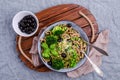 Traditional brown pasta with green vegetables Royalty Free Stock Photo