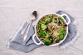 Traditional brown pasta with green vegetables Royalty Free Stock Photo