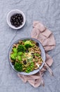 Traditional brown pasta with green vegetables Royalty Free Stock Photo