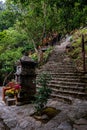 Asian Buddhist Temple Shrine with stairs leading up to temple at Yen Tu Mountain Royalty Free Stock Photo