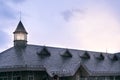 Traditional building with brick sloping roof and a tower