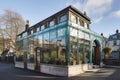 traditional building with contemporary glass facade, showcasing interior design and architecture