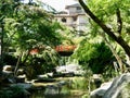 Traditional building situated close to a riverbank in Miyajima, Japan