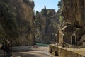 Traditional buildings line the waterfront at Fiordo di Furore on the Amalfi Coast, Italy Royalty Free Stock Photo