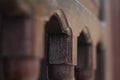 The art of carving wood fence details with macro and blur look and dark brown wood color for traditional building fence