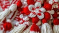 Traditional bulgarian martenitsa red and white yarn decorations Baba Marta Royalty Free Stock Photo