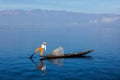 Traditional Burmese fisherman at Inle lake, Myanmar Royalty Free Stock Photo