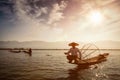Traditional Burmese fisherman at Inle lake, Myanmar Royalty Free Stock Photo