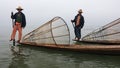 Traditional Burmese fishermans on Inle lake, Myanmar Royalty Free Stock Photo