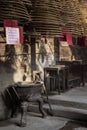 Traditional burning incense coils inside chinese a-ma temple in macau