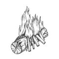 Traditional Burning Wooden Stick Monochrome Vector