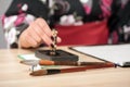 Traditional calligraphy on wooden table Royalty Free Stock Photo