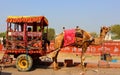 Traditional camel carriages or tangas a common mode of transportation in South Asia.