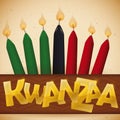 Traditional Candles over a Ribbon with Golden Text for Kwanzaa, Vector Illustration