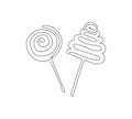 Traditional caramel candy line art. Continuous line drawing of new year, holidays, christmas, sweets, marshmallow