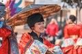 Traditional carnival in a Spanish town Palamos in Catalonia. Many people in costume and interesting make-up. 03. 03. 2019 Spain