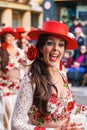 Traditional carnival in a Spanish town Palamos in Catalonia. Many people in costume and interesting make-up. 03. 01. 2019 Spain