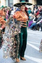 Traditional carnival in a Spanish town Palamos in Catalonia. Many people in costume and interesting make-up. 24. 02. 2020 Spain