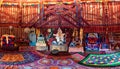 Traditional carpet, rug and pillow treatment details in the interior of a nomadic yurt