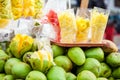 Traditional cart of an street vendor of tropical fruits in the city of Cali in Colombia