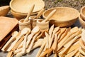 Traditional carved wood dishware Royalty Free Stock Photo