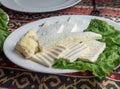 Traditional Caucasian cheese on plate