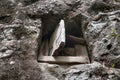 Traditional cave grave carved in the rock at Lemo. Tana Toraja, South Sulawesi, Indonesia Royalty Free Stock Photo