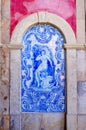 Traditional ceramic tile Portuguese wall decoration in blue and white