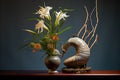 traditional ceramic vase holding ikebana arrangement