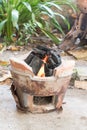 traditional charcoal burning clay stove