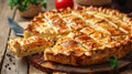 Traditional cheese pie from Romania called Saralie. Generative Ai Royalty Free Stock Photo