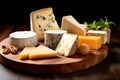 Traditional cheese platter with nuts, grapes and various types of cheese. Assortment of different snack for wine